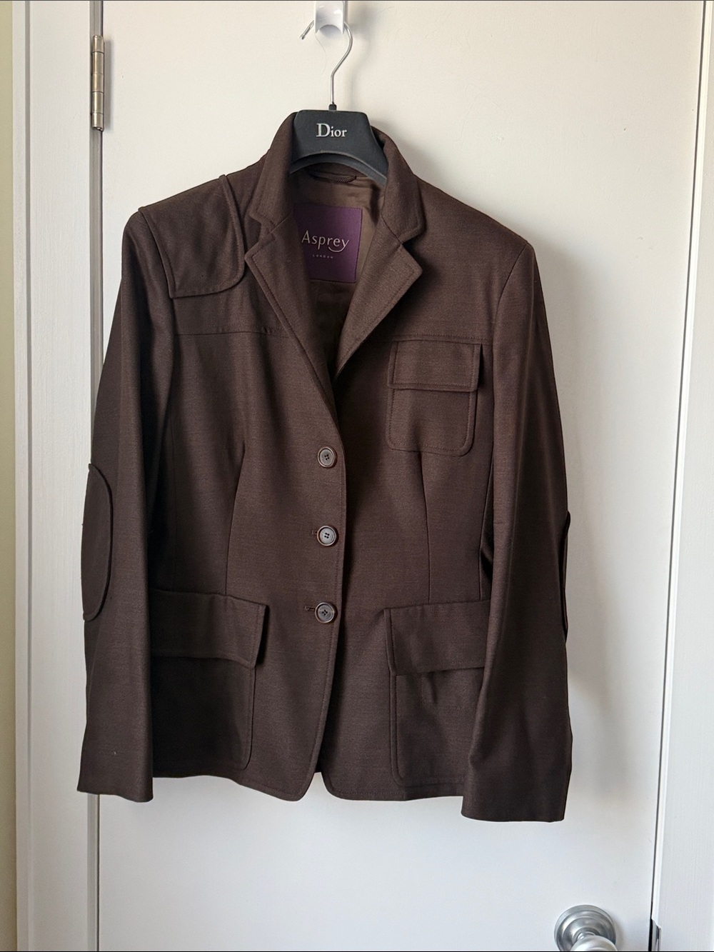 Asprey Brown Wool Blend Pleated Back Women Blazer Jacket Size:4